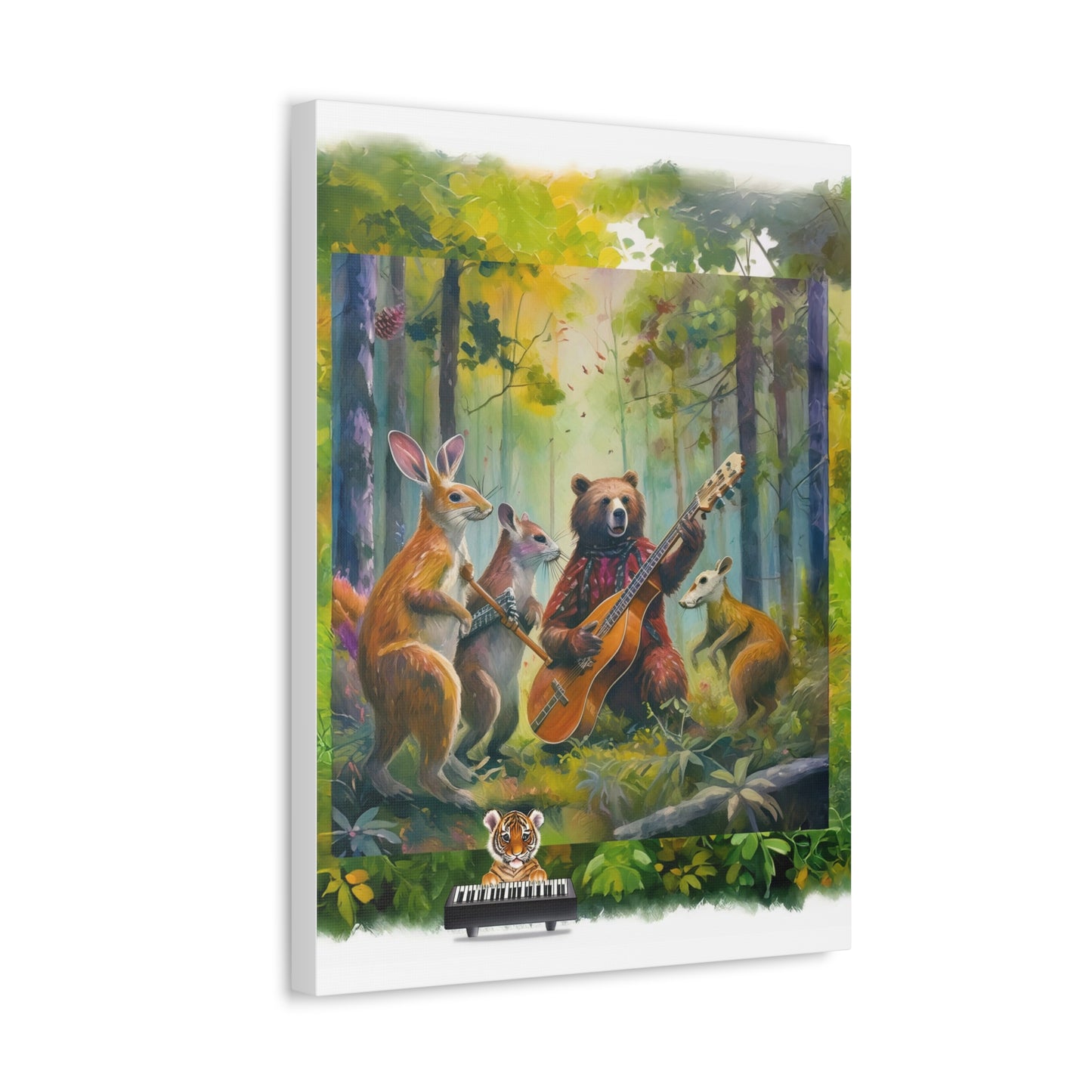 Musical Forest Canvas Art – Whimsical Animal Band Wall Decor, Nature Lover Gift, Home Decor, Kids Room Wall Art, Animal Painting