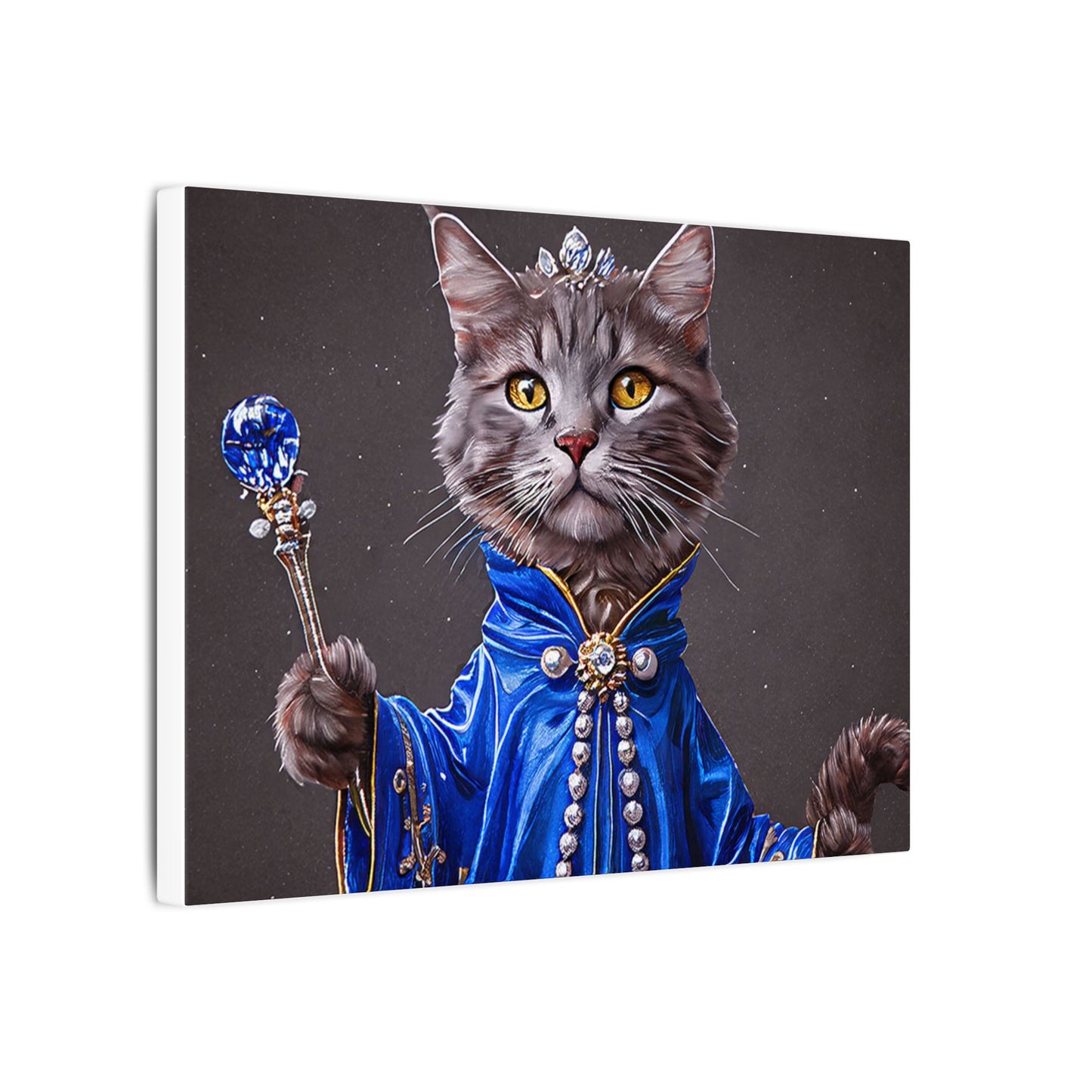 Majestic Cat Canvas Art, Whimsical Cat Portrait, Home Decor, Cat Lover Gift, Cat-Themed Wall Art, Royal Pet Print