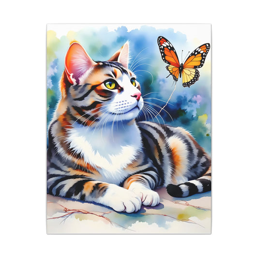 Whimsical Cat Canvas Art Print, Colorful Cat Wall Decor, Cat Lover Gift, Nature Artwork, Home Decor for Pet Owners