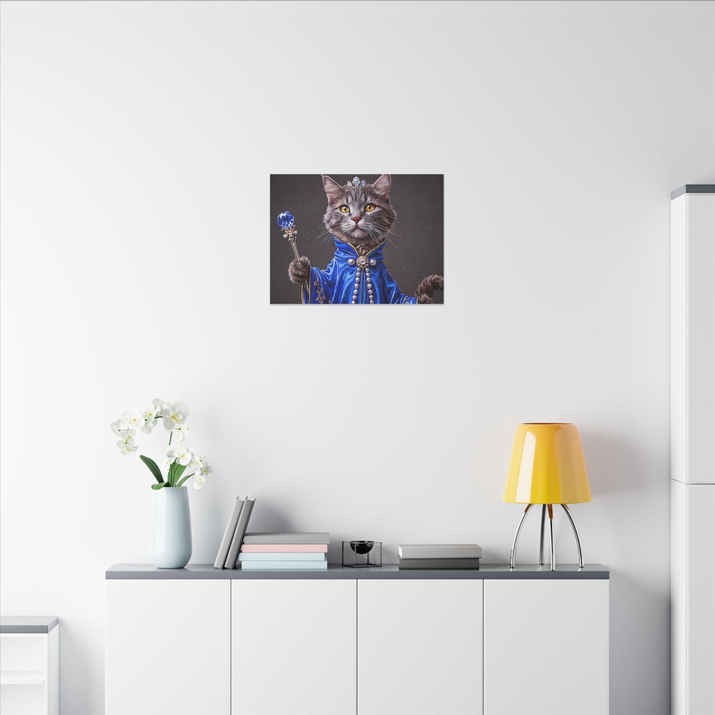 Majestic Cat Canvas Art, Whimsical Cat Portrait, Home Decor, Cat Lover Gift, Cat-Themed Wall Art, Royal Pet Print