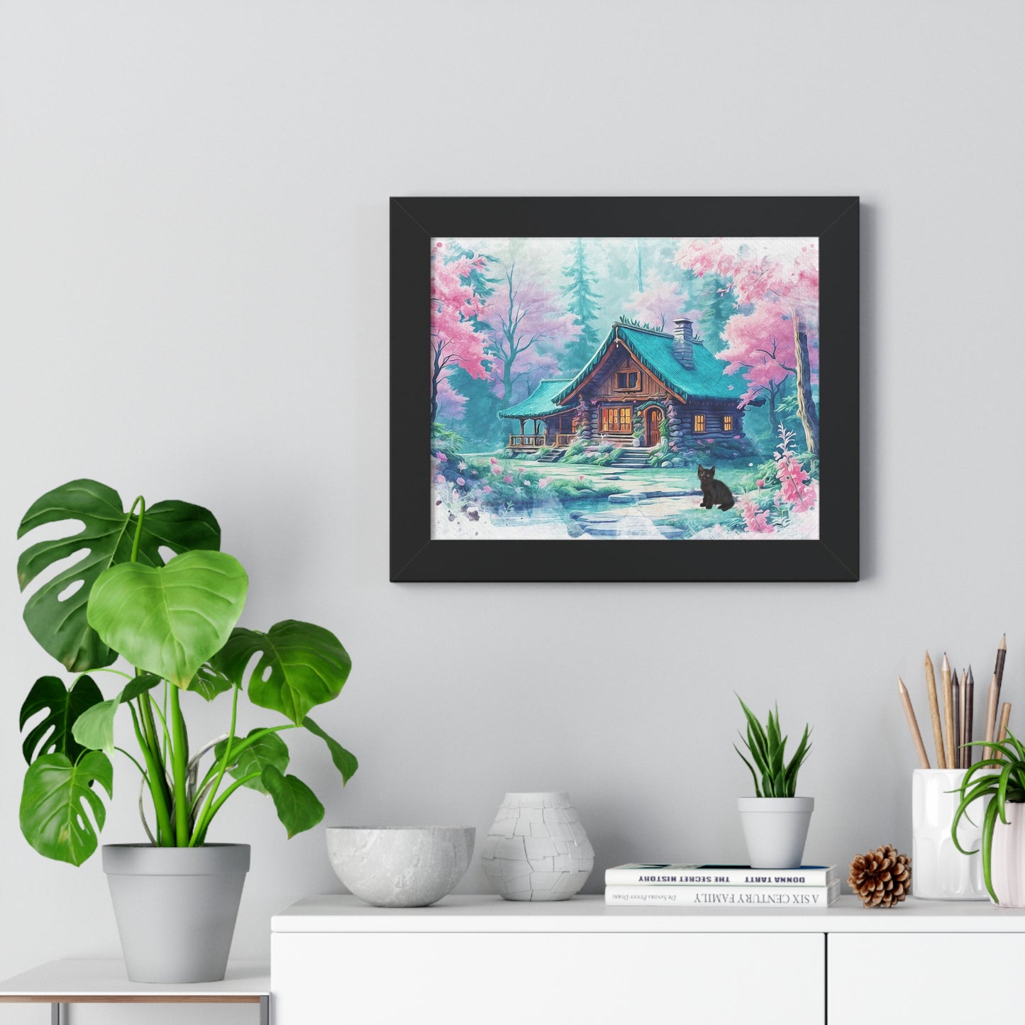 Cozy Cabin Framed Poster, Rustic Home Decor, Nature Wall Art, Gift for Homeowners, Landscape Print, Cabin Aesthetic