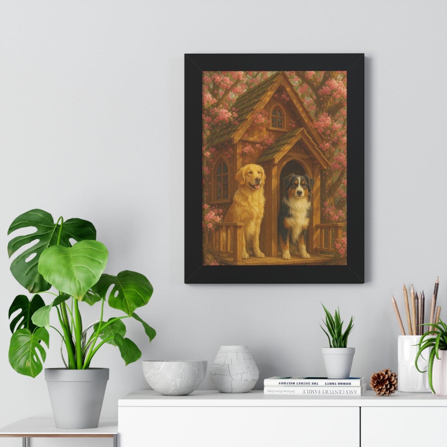Rustic Dog Lovers' Framed Poster | Cozy Home Decor, Canine Art, Gift for Dog Owners, Pet-Themed Wall Art, Ideal for Animal Lovers
