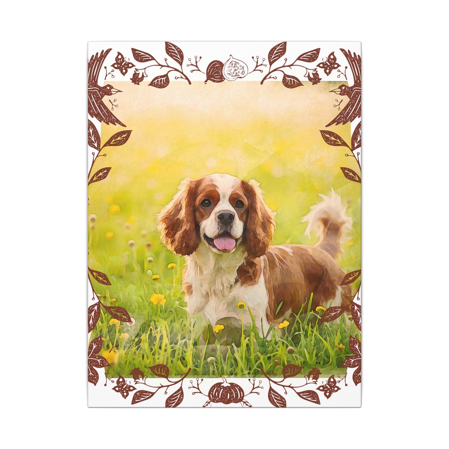 Dog Portrait Canvas Wall Art, Pet Memorial Decor, Dog Lover Gift, Floral Dog Art Print, Custom Pet Artwork
