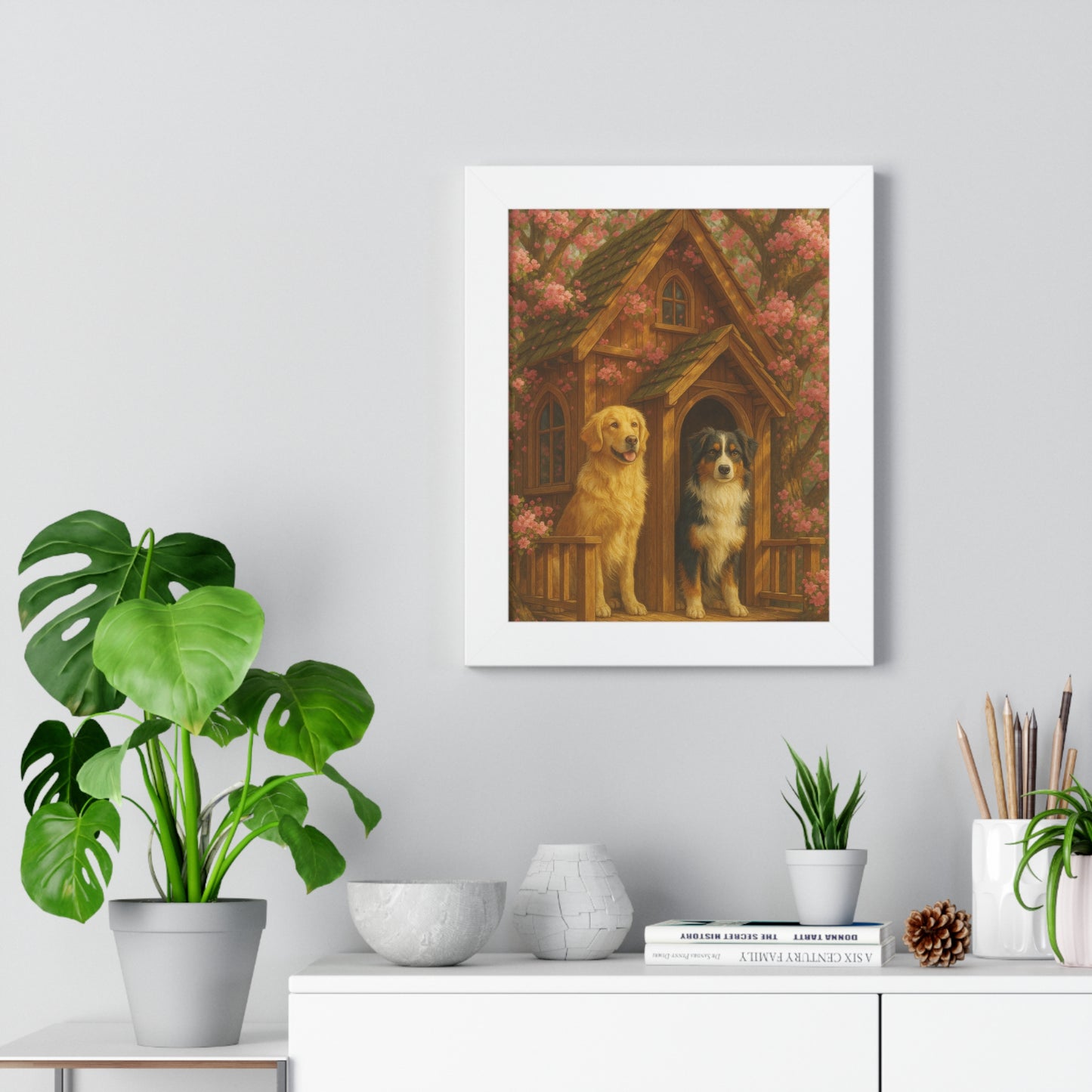 Rustic Dog Lovers' Framed Poster | Cozy Home Decor, Canine Art, Gift for Dog Owners, Pet-Themed Wall Art, Ideal for Animal Lovers
