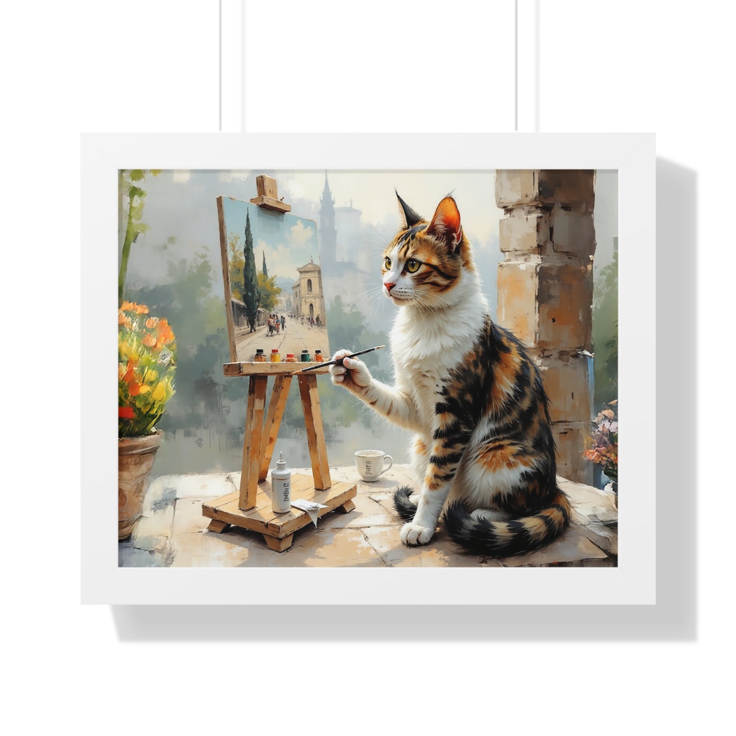 Artist Cat Framed Horizontal Poster, Cat Wall Art, Pet Lover Gift, Home Decor, Cat Painting, Cat Lover Gift