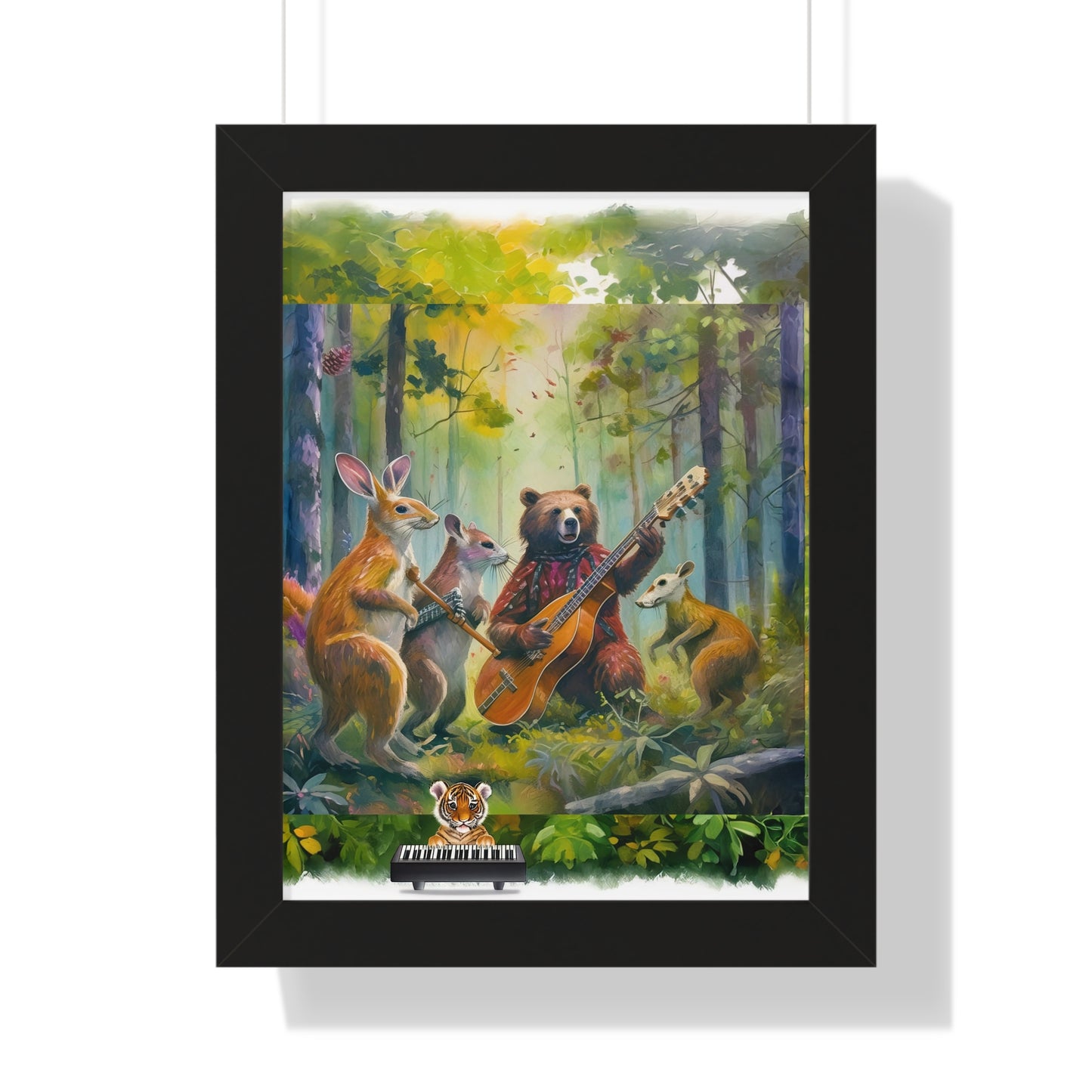 Whimsical Animal Band Framed Poster - Forest Decor, Wildlife Art, Cute Animal Print, Nature-Themed Gift, Nursery Wall Art