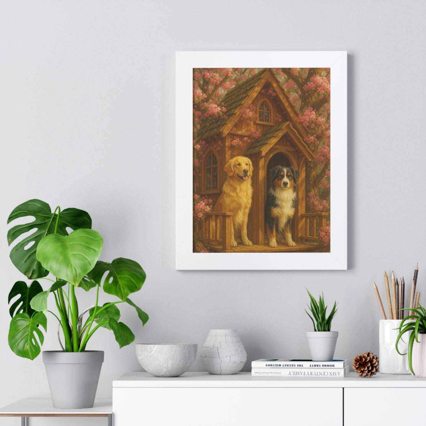 Rustic Dog Lovers' Framed Poster | Cozy Home Decor, Canine Art, Gift for Dog Owners, Pet-Themed Wall Art, Ideal for Animal Lovers