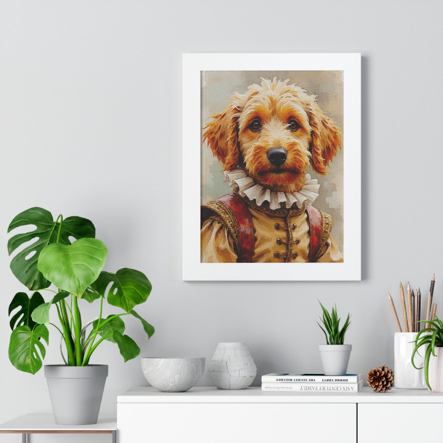 Framed Dog Portrait, Whimsical Pet Art Print, Unique Home Decor, Gift for Dog Lovers, Animal Wall Art, Perfect for Birthdays