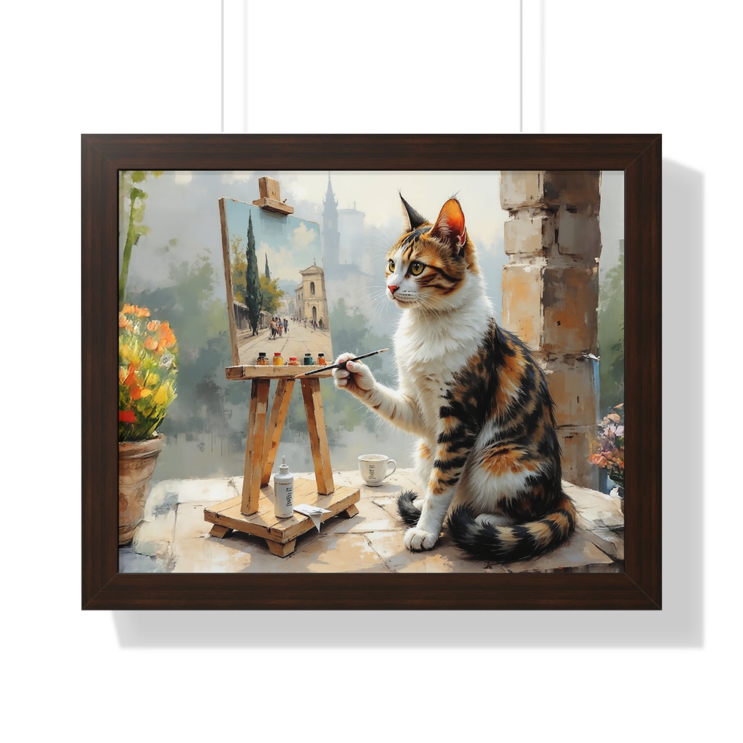 Artist Cat Framed Horizontal Poster, Cat Wall Art, Pet Lover Gift, Home Decor, Cat Painting, Cat Lover Gift