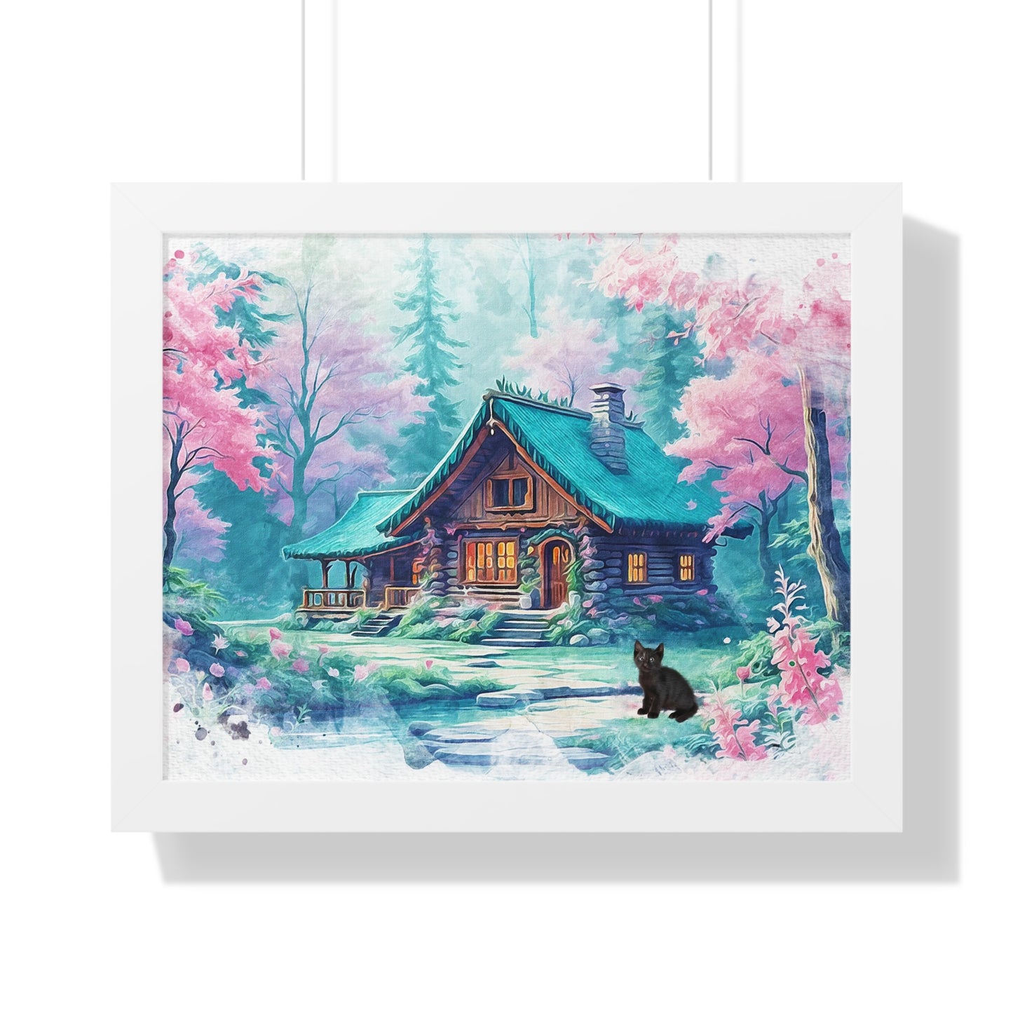 Cozy Cabin Framed Poster, Rustic Home Decor, Nature Wall Art, Gift for Homeowners, Landscape Print, Cabin Aesthetic