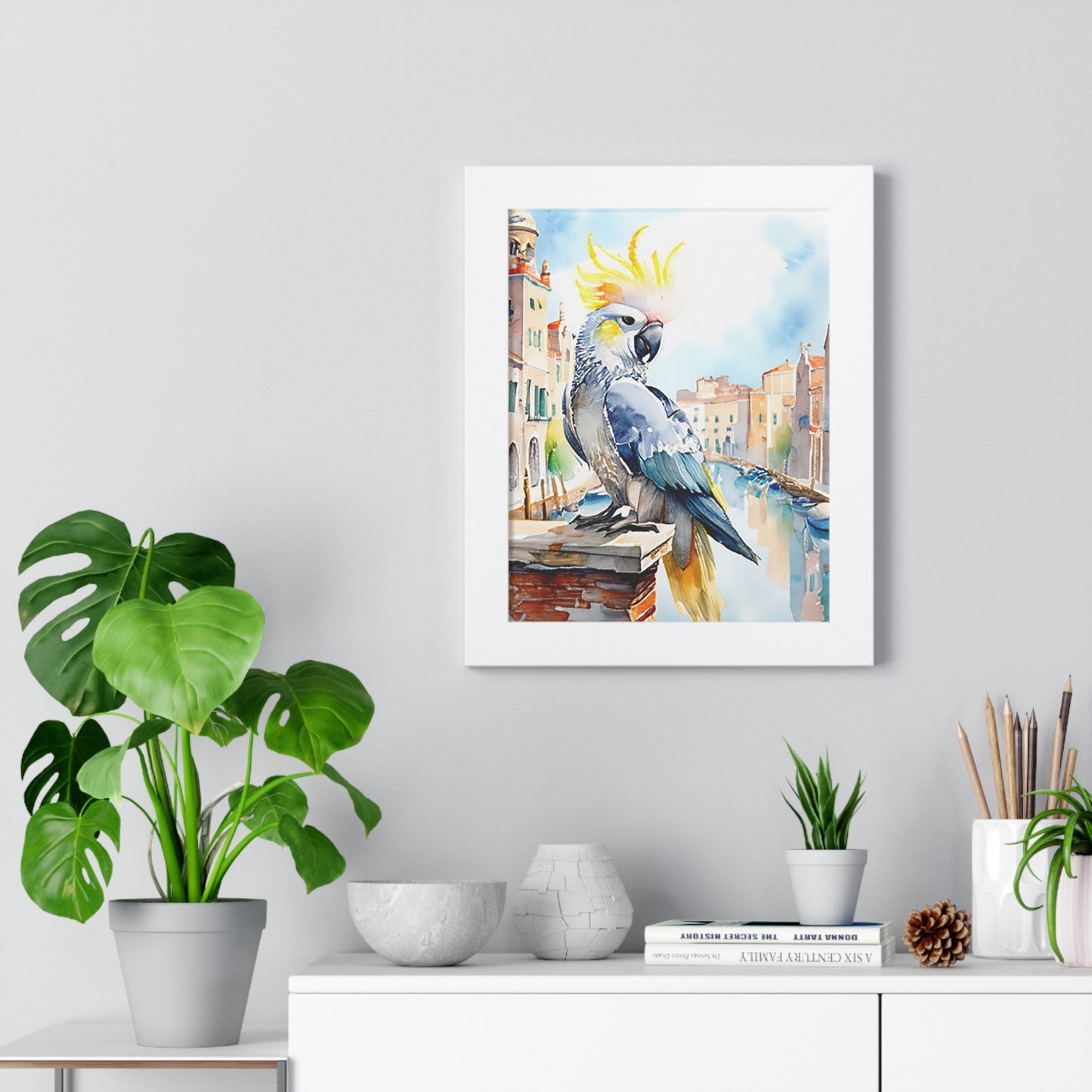 Vibrant Parrot Wall Art, Framed Vertical Poster, Tropical Decor, Bird Lover Gift, Home Interior Design, Nautical Wall Art
