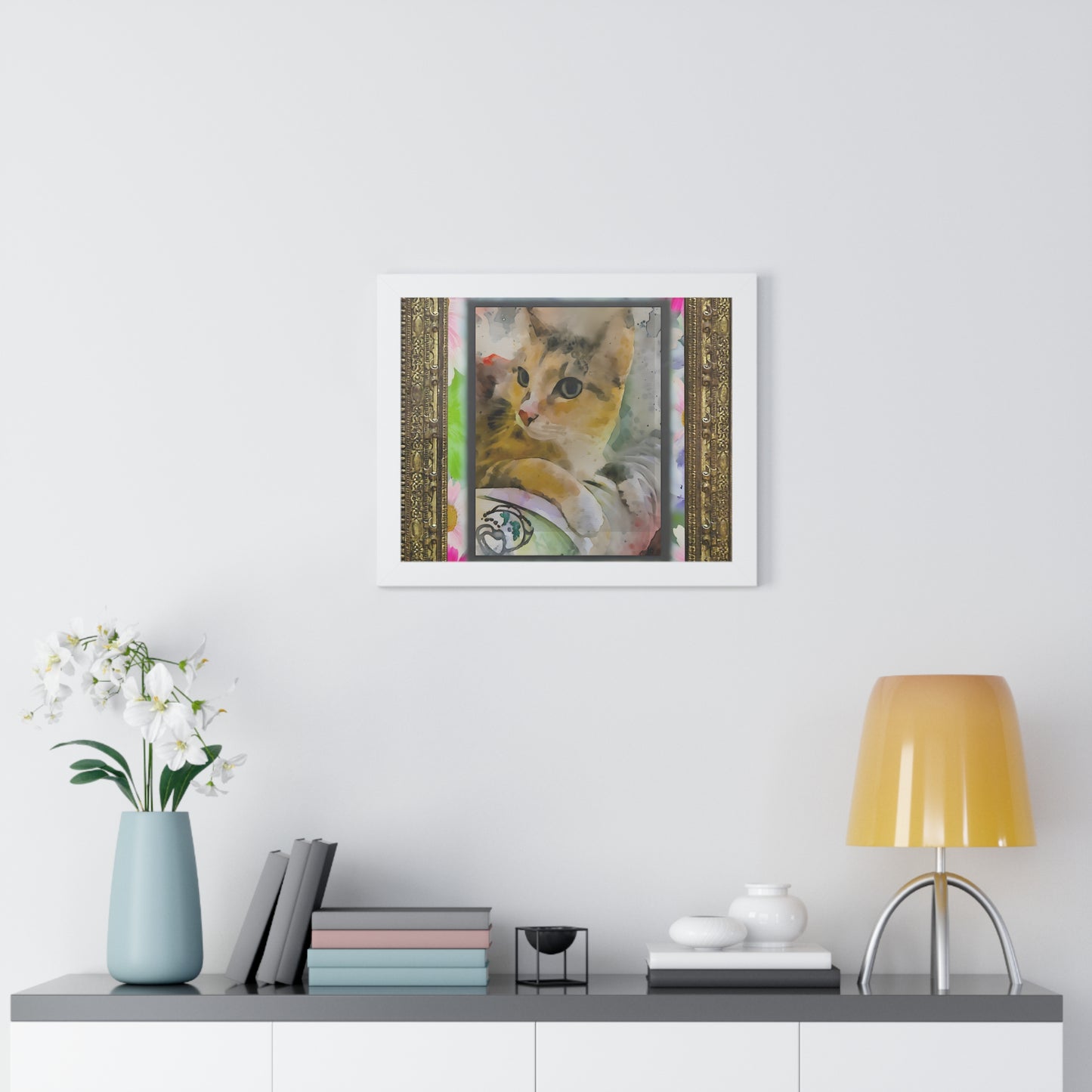 Framed Cat Art Print, Watercolor Cat Poster, Pet Lover Decor, Cat Lover Gift, Home Office Wall Art