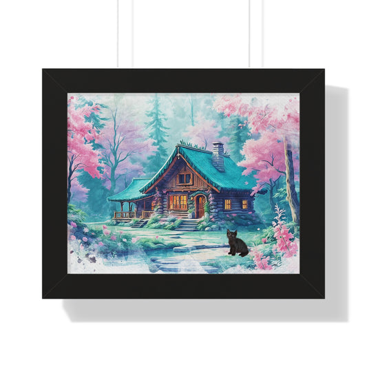 Cozy Cabin Framed Poster, Rustic Home Decor, Nature Wall Art, Gift for Homeowners, Landscape Print, Cabin Aesthetic