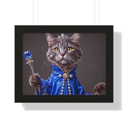 Regal Cat Framed Poster, Cat Lover Art, Cute Wall Decor, Pet Gift, Feline Artwork, Animal Painting, Home Accents