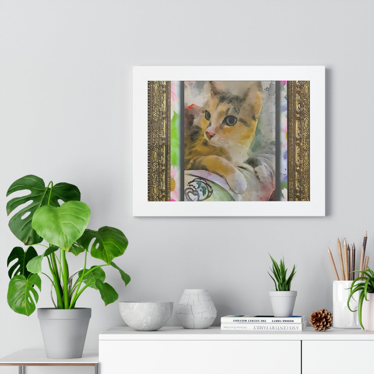Framed Cat Art Print, Watercolor Cat Poster, Pet Lover Decor, Cat Lover Gift, Home Office Wall Art