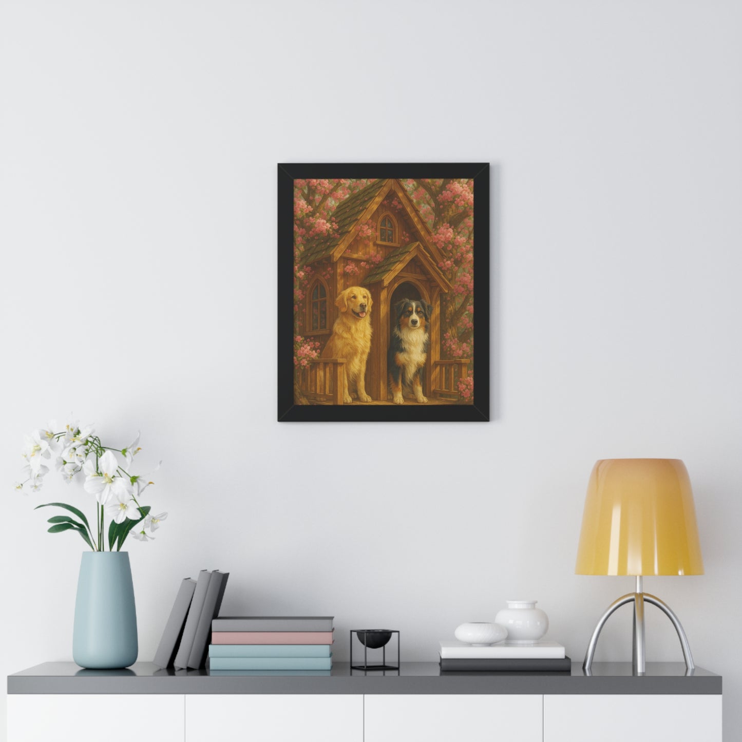 Rustic Dog Lovers' Framed Poster | Cozy Home Decor, Canine Art, Gift for Dog Owners, Pet-Themed Wall Art, Ideal for Animal Lovers