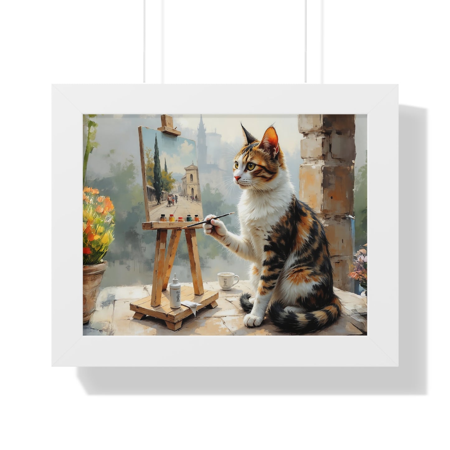 Artist Cat Framed Horizontal Poster, Cat Wall Art, Pet Lover Gift, Home Decor, Cat Painting, Cat Lover Gift