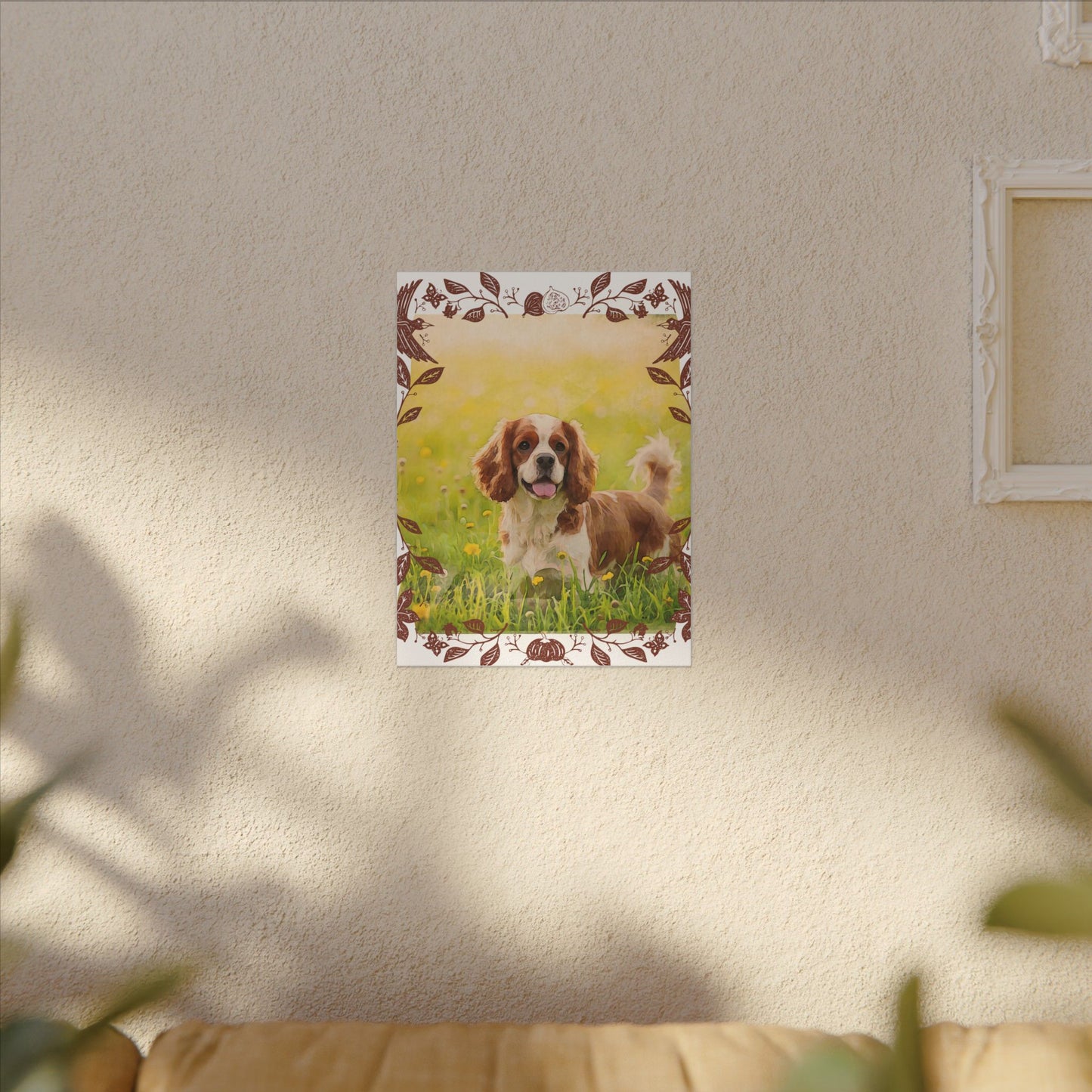 Dog Portrait Canvas Wall Art, Pet Memorial Decor, Dog Lover Gift, Floral Dog Art Print, Custom Pet Artwork