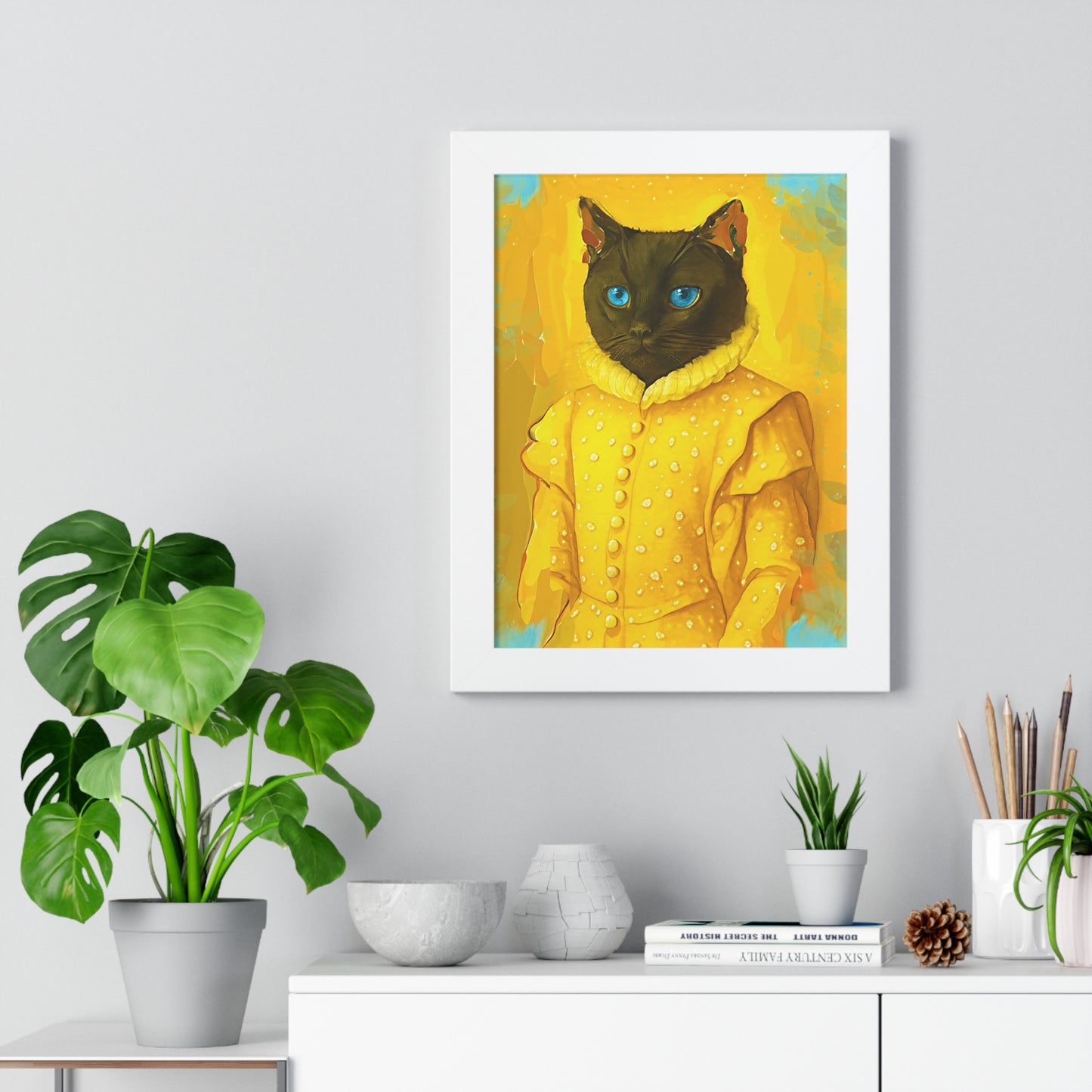 Whimsical Cat Art Print, Decorative Wall Art, Cat Lover Gift, Vintage Style Wall Decor, Unique Home Decor