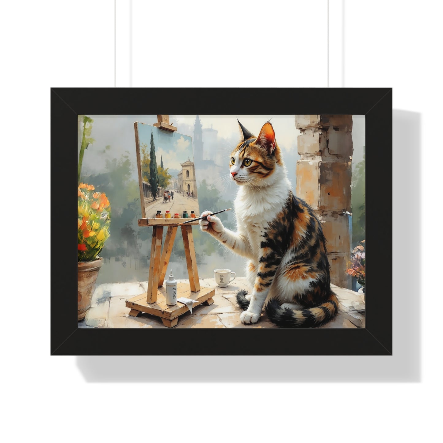 Artist Cat Framed Horizontal Poster, Cat Wall Art, Pet Lover Gift, Home Decor, Cat Painting, Cat Lover Gift