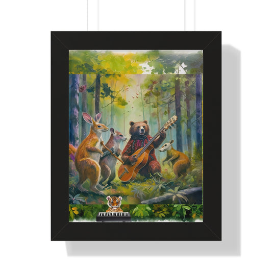 Whimsical Animal Band Framed Poster - Forest Decor, Wildlife Art, Cute Animal Print, Nature-Themed Gift, Nursery Wall Art