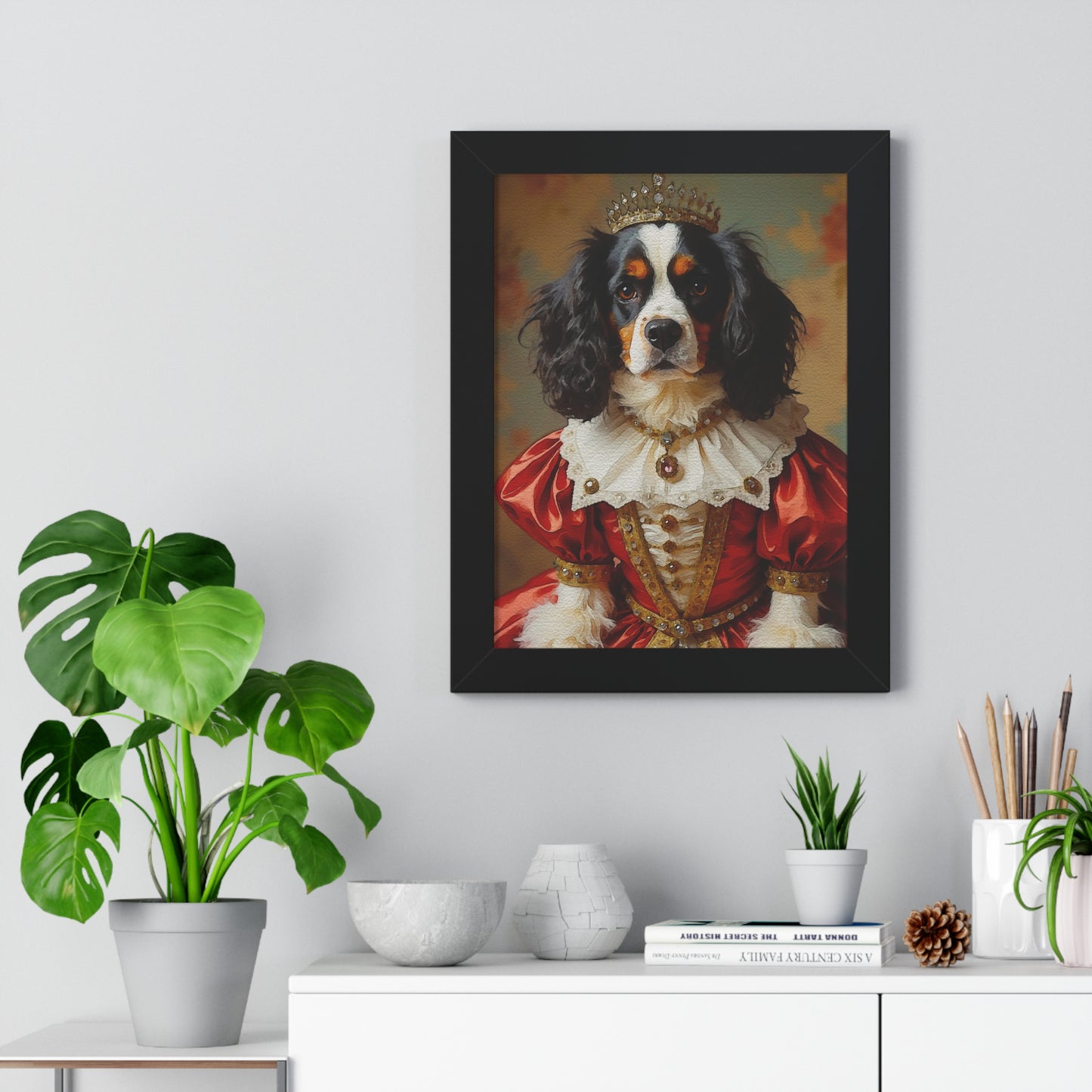 Royal Dog Framed Poster, Pet Lover Wall Art, Dog Portrait, Cute Home Decor, Gift for Animal Lovers