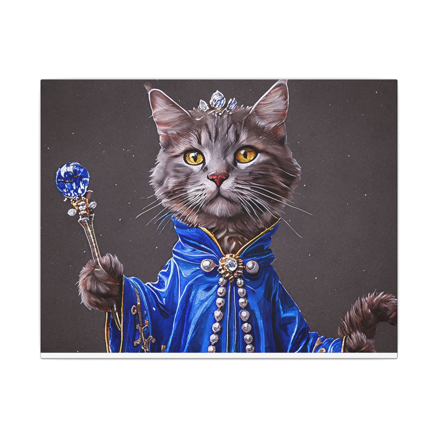 Majestic Cat Canvas Art, Whimsical Cat Portrait, Home Decor, Cat Lover Gift, Cat-Themed Wall Art, Royal Pet Print