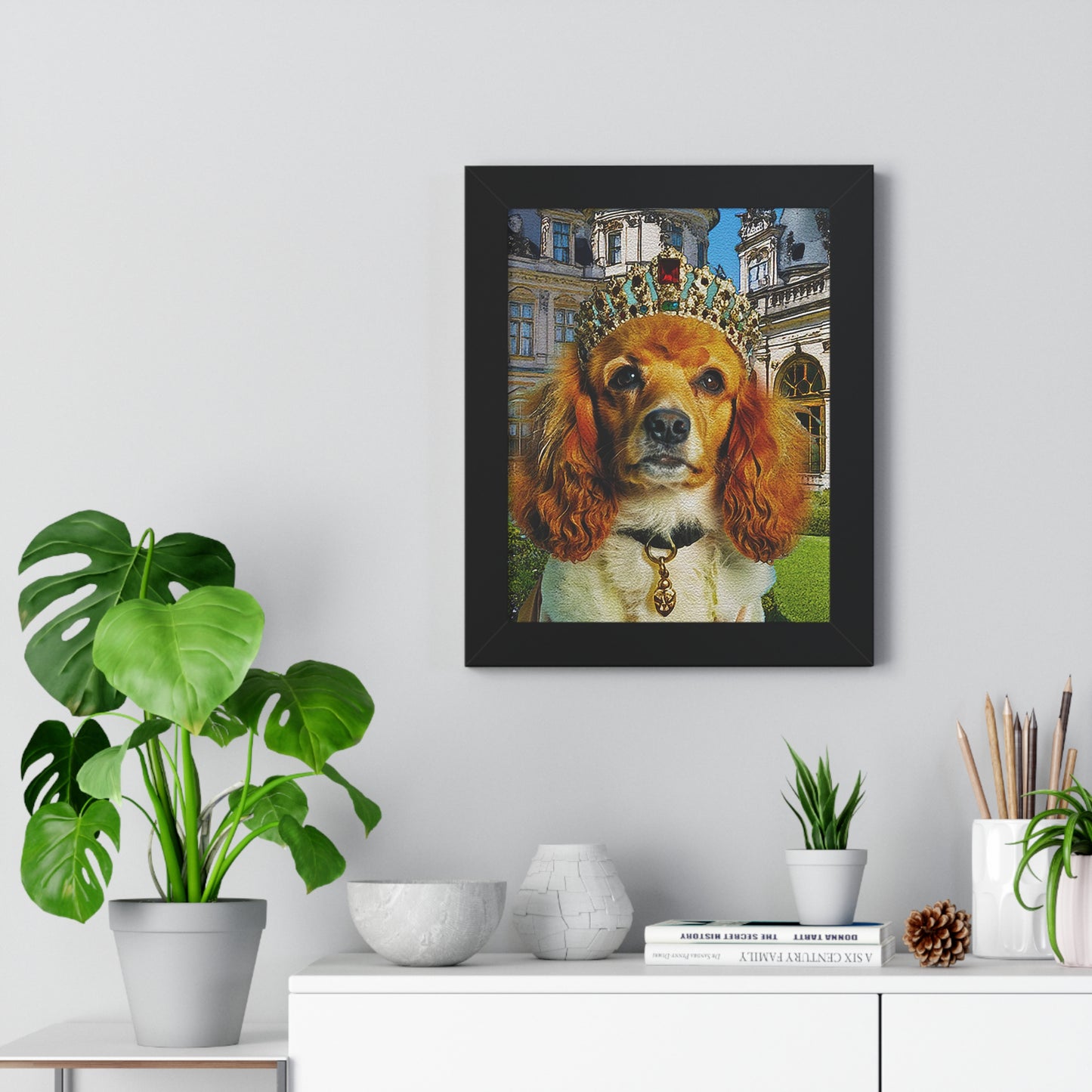 Regal Dog Framed Vertical Poster, Dog Lovers Wall Art, Pet Decor, Unique Gift, Crowned Pup Print