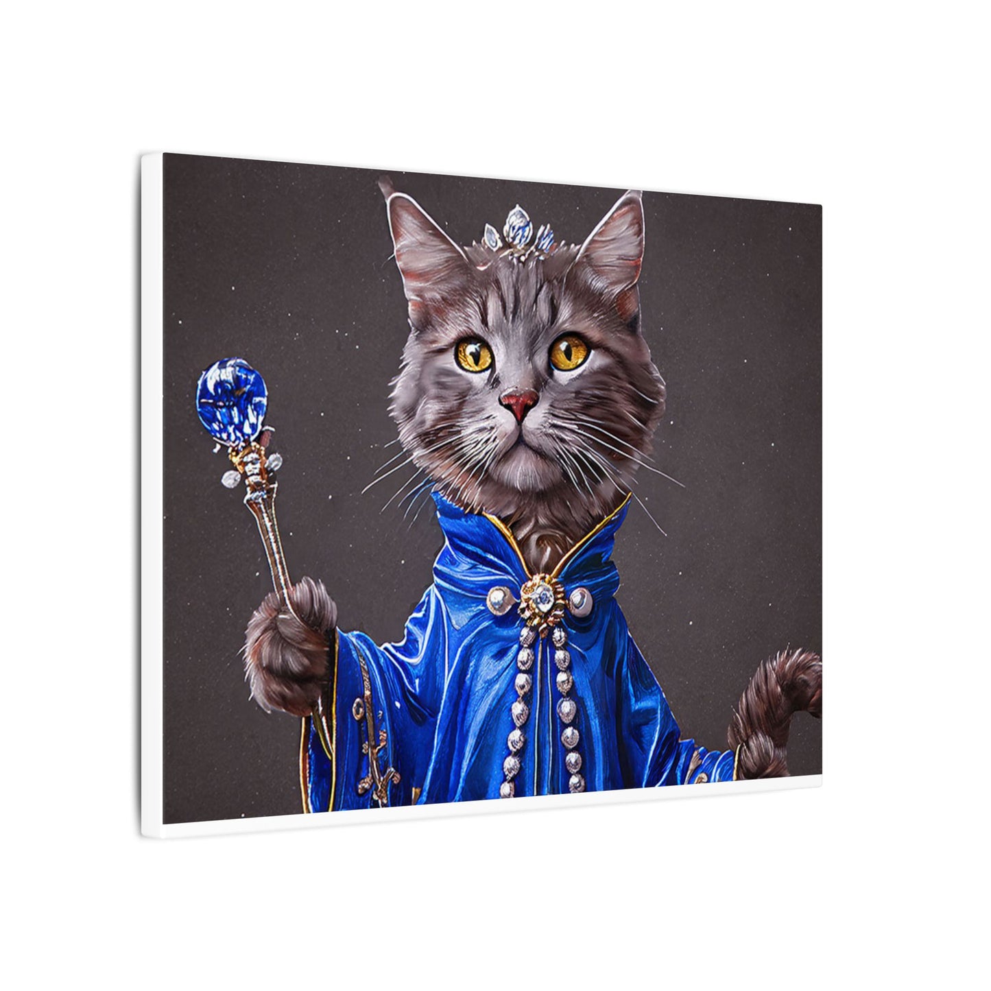 Majestic Cat Canvas Art, Whimsical Cat Portrait, Home Decor, Cat Lover Gift, Cat-Themed Wall Art, Royal Pet Print