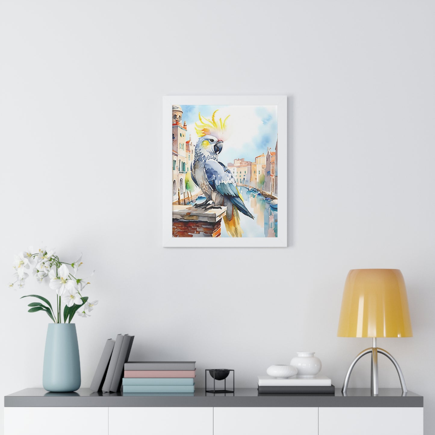 Vibrant Parrot Wall Art, Framed Vertical Poster, Tropical Decor, Bird Lover Gift, Home Interior Design, Nautical Wall Art