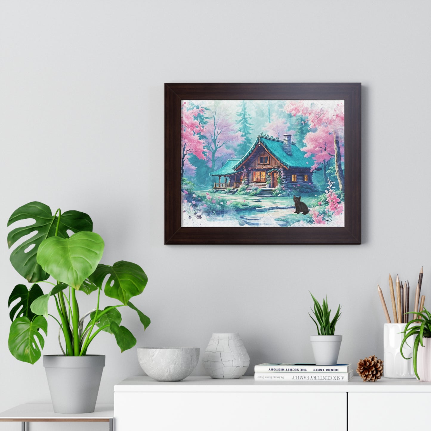 Cozy Cabin Framed Poster, Rustic Home Decor, Nature Wall Art, Gift for Homeowners, Landscape Print, Cabin Aesthetic