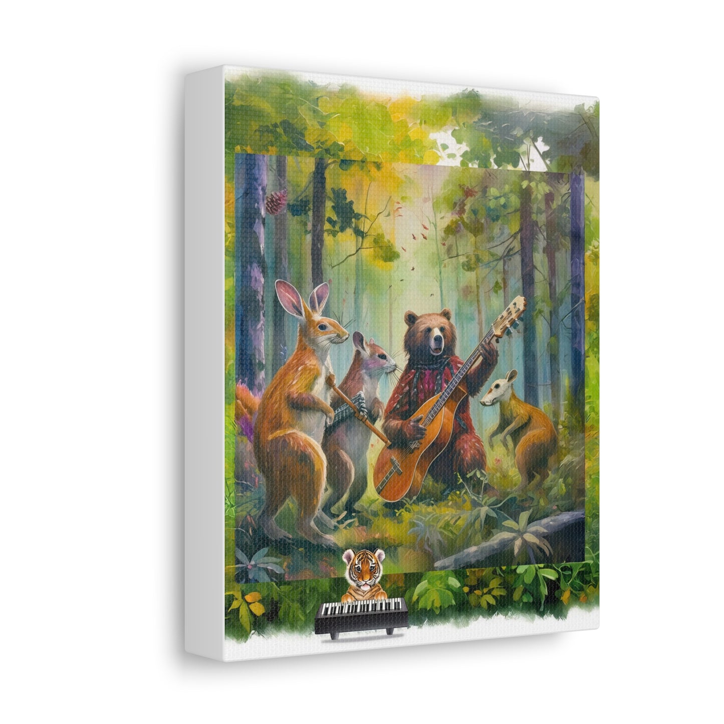 Musical Forest Canvas Art – Whimsical Animal Band Wall Decor, Nature Lover Gift, Home Decor, Kids Room Wall Art, Animal Painting