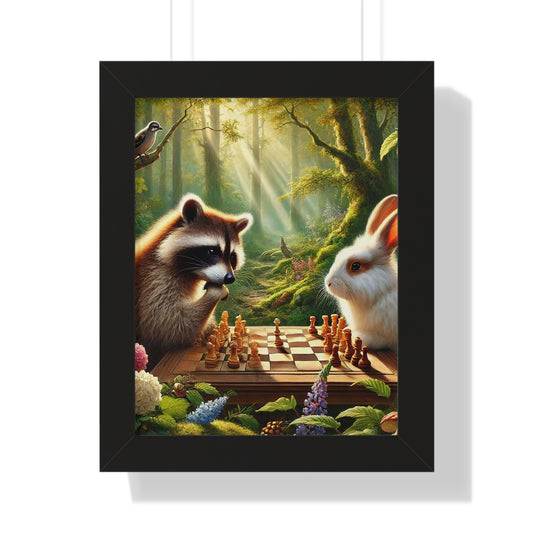 Whimsical Forest Friends Framed Poster, Animal Art, Nature Decor, Chess Lovers Gift, Children's Room Wall Art