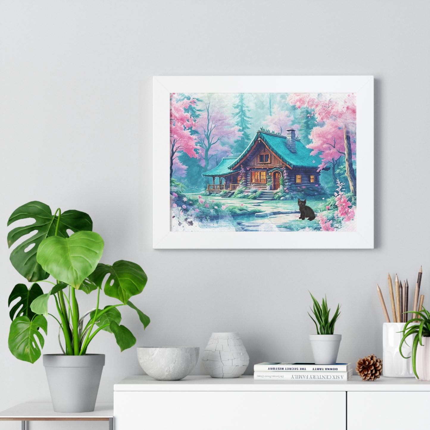 Cozy Cabin Framed Poster, Rustic Home Decor, Nature Wall Art, Gift for Homeowners, Landscape Print, Cabin Aesthetic