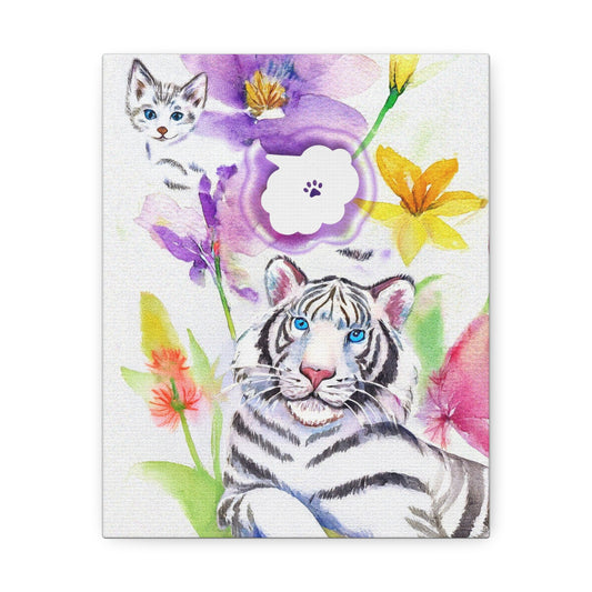 Whimsical Animal Canvas Art | Colorful Tiger & Kitten Wall Decor, Vibrant Home Decor, Animal Lovers Gift, Cat Art, Nature Wall Art