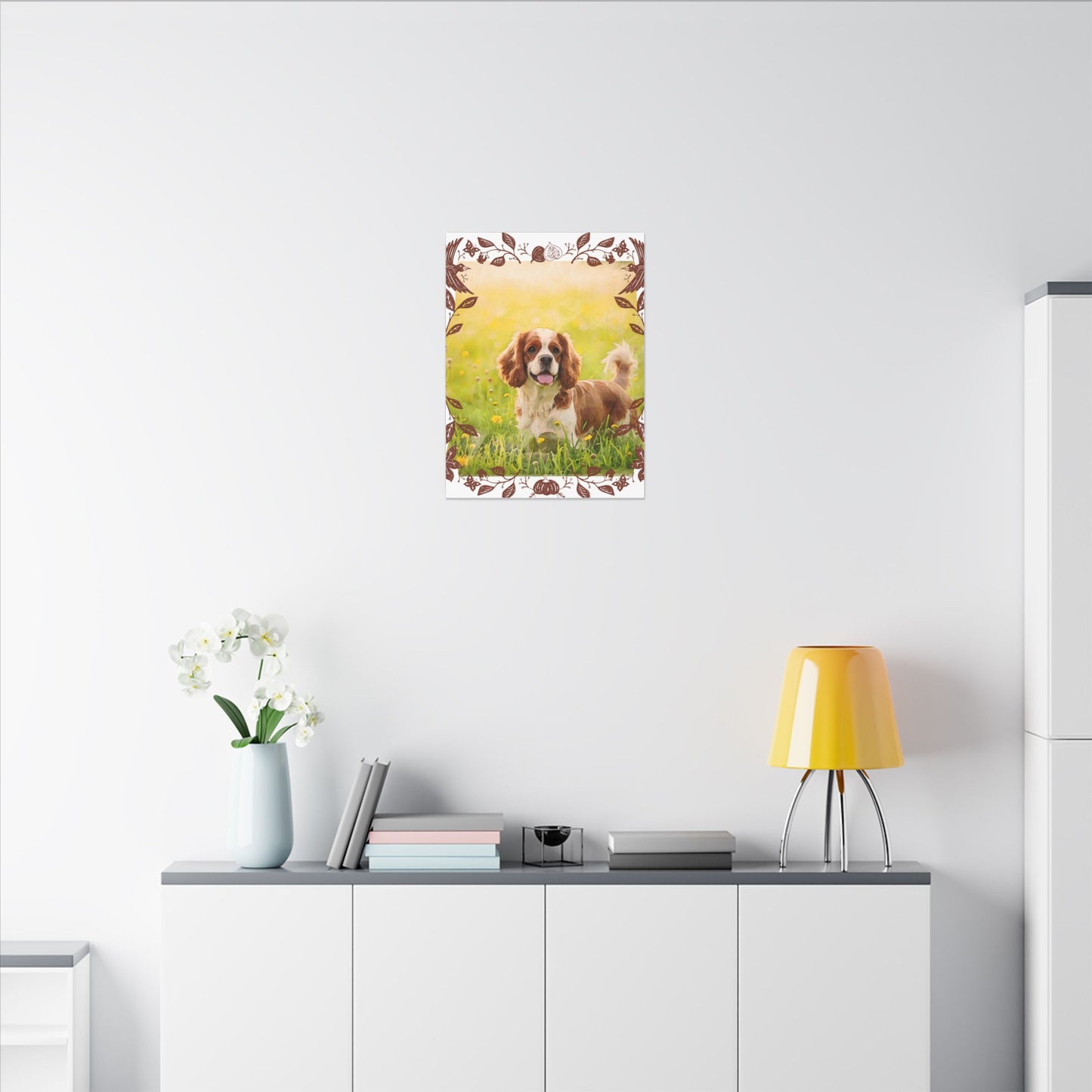 Dog Portrait Canvas Wall Art, Pet Memorial Decor, Dog Lover Gift, Floral Dog Art Print, Custom Pet Artwork