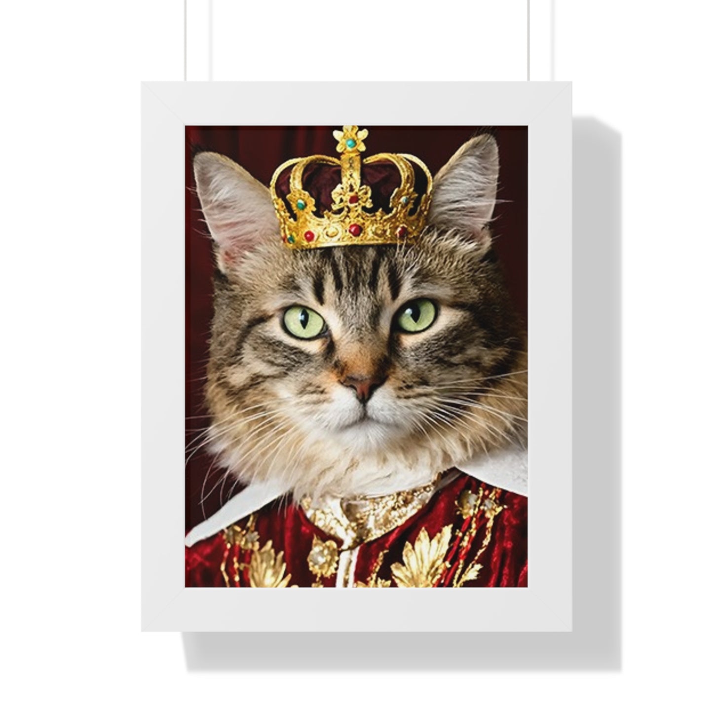 Regal Cat Framed Vertical Poster, Cat Art Print, Pet Lover Decor, Royal Feline Wall Art, Unique Gift for Cat Owners, Home Office Wall Decor