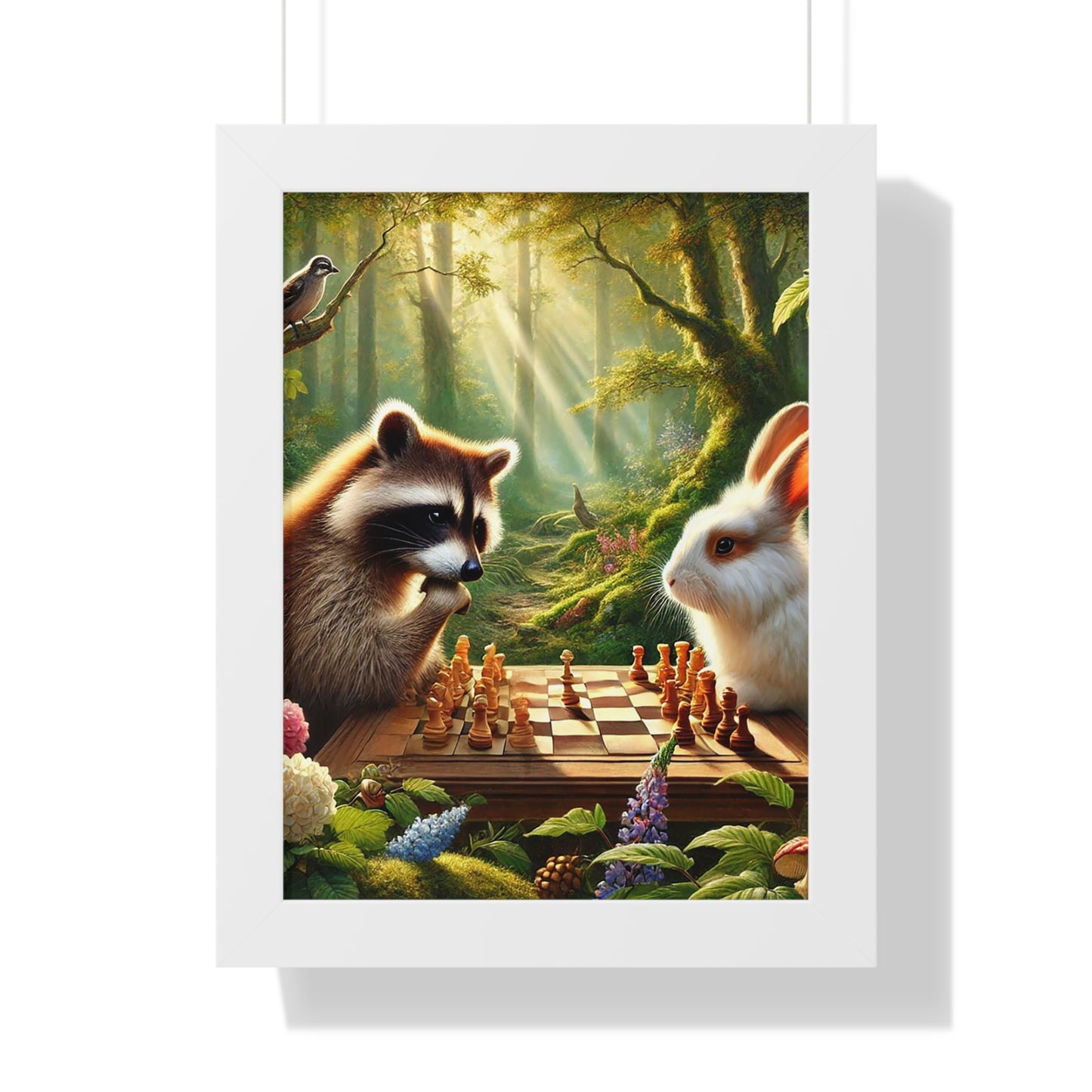 Whimsical Forest Friends Framed Poster, Animal Art, Nature Decor, Chess Lovers Gift, Children's Room Wall Art