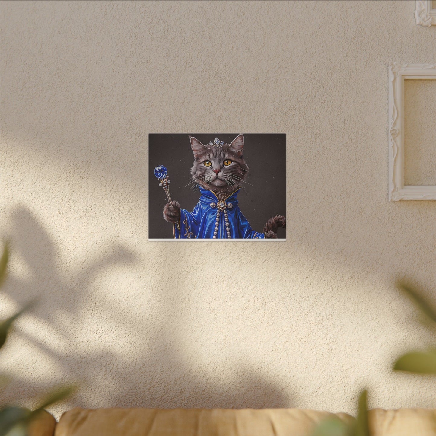 Majestic Cat Canvas Art, Whimsical Cat Portrait, Home Decor, Cat Lover Gift, Cat-Themed Wall Art, Royal Pet Print