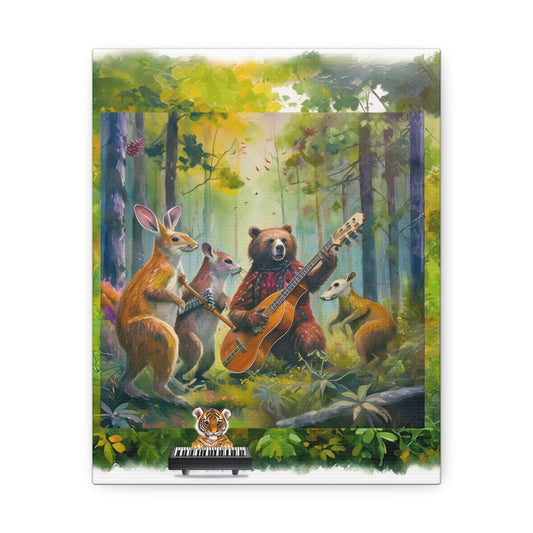 Musical Forest Canvas Art – Whimsical Animal Band Wall Decor, Nature Lover Gift, Home Decor, Kids Room Wall Art, Animal Painting