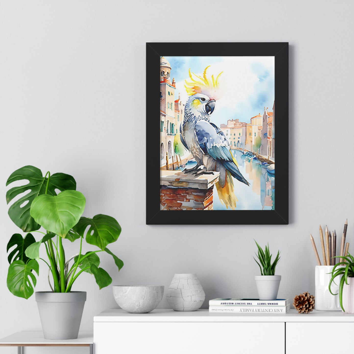 Vibrant Parrot Wall Art, Framed Vertical Poster, Tropical Decor, Bird Lover Gift, Home Interior Design, Nautical Wall Art