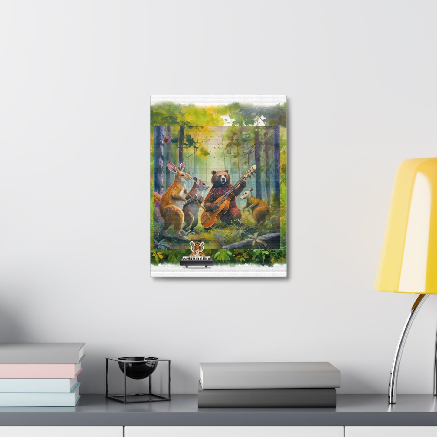 Musical Forest Canvas Art – Whimsical Animal Band Wall Decor, Nature Lover Gift, Home Decor, Kids Room Wall Art, Animal Painting