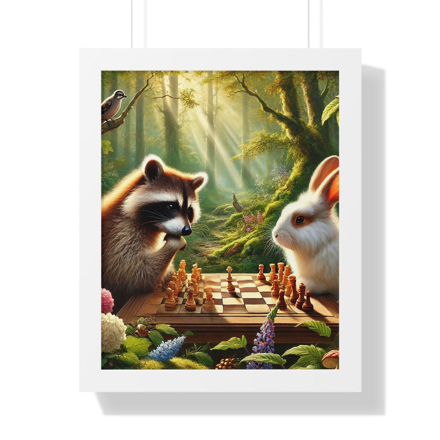Whimsical Forest Friends Framed Poster, Animal Art, Nature Decor, Chess Lovers Gift, Children's Room Wall Art