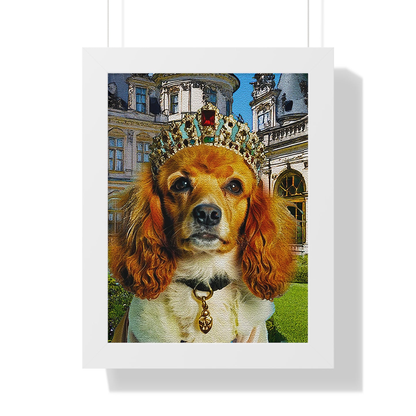Regal Dog Framed Vertical Poster, Dog Lovers Wall Art, Pet Decor, Unique Gift, Crowned Pup Print