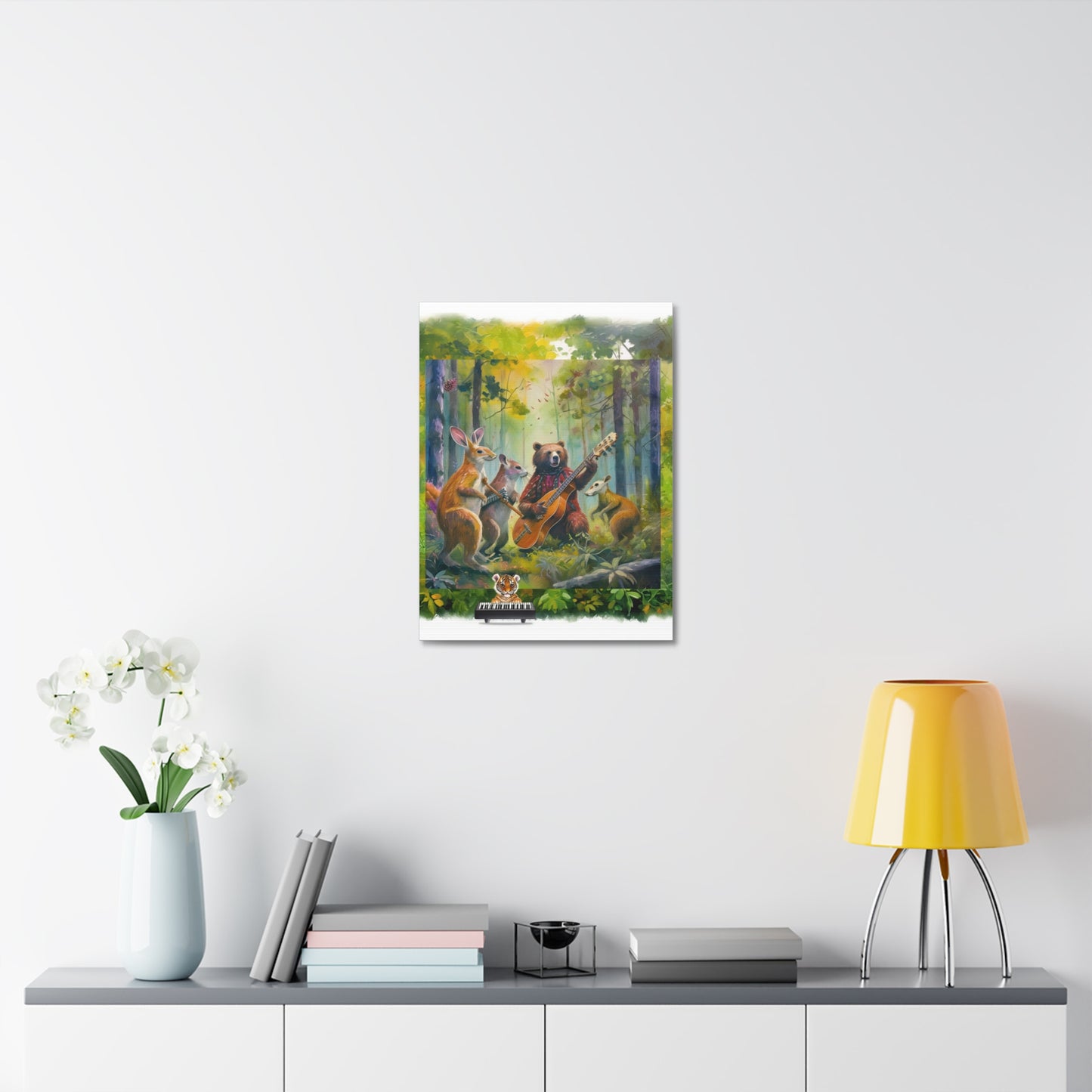 Musical Forest Canvas Art – Whimsical Animal Band Wall Decor, Nature Lover Gift, Home Decor, Kids Room Wall Art, Animal Painting
