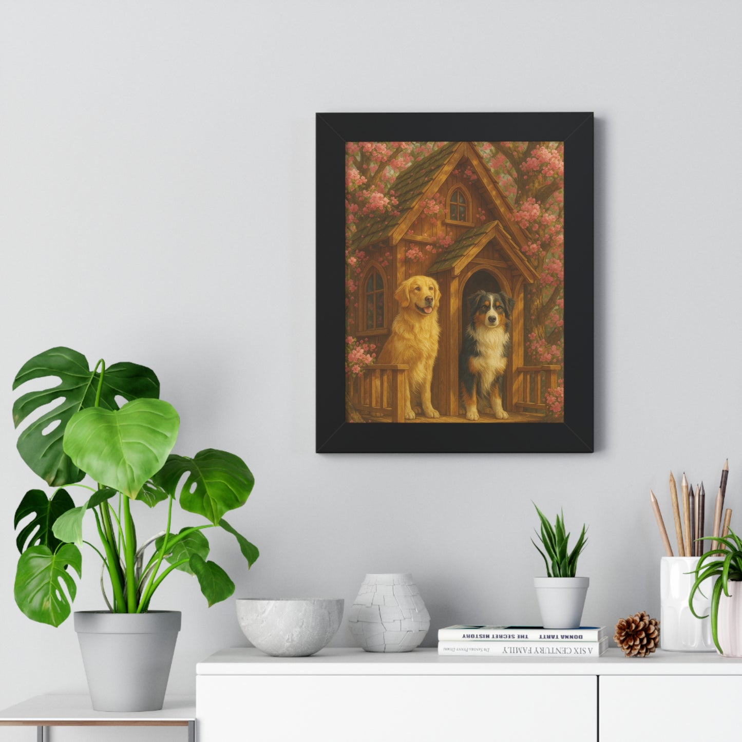 Rustic Dog Lovers' Framed Poster | Cozy Home Decor, Canine Art, Gift for Dog Owners, Pet-Themed Wall Art, Ideal for Animal Lovers