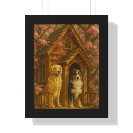 Rustic Dog Lovers' Framed Poster | Cozy Home Decor, Canine Art, Gift for Dog Owners, Pet-Themed Wall Art, Ideal for Animal Lovers