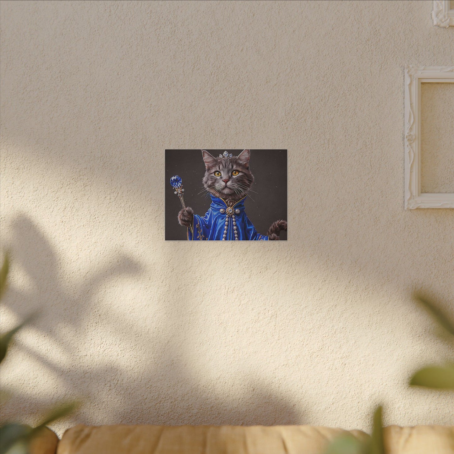 Majestic Cat Canvas Art, Whimsical Cat Portrait, Home Decor, Cat Lover Gift, Cat-Themed Wall Art, Royal Pet Print