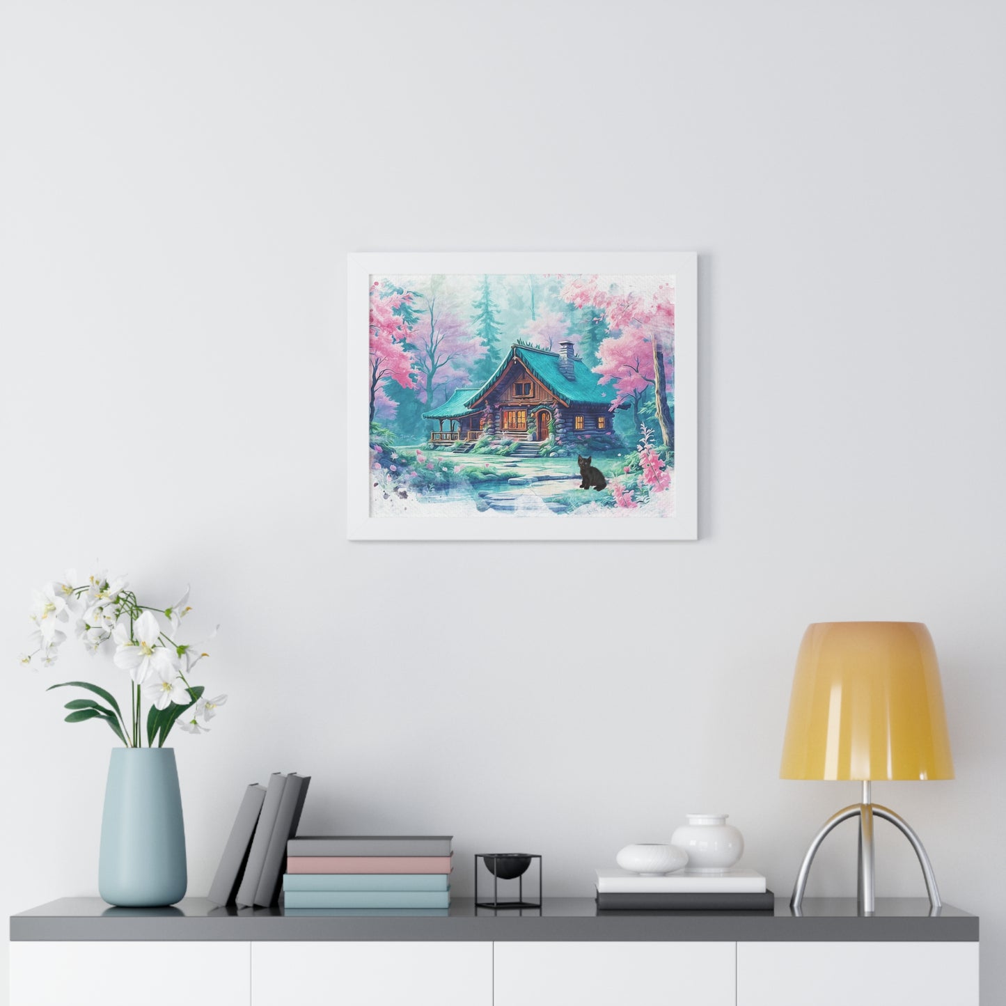 Cozy Cabin Framed Poster, Rustic Home Decor, Nature Wall Art, Gift for Homeowners, Landscape Print, Cabin Aesthetic
