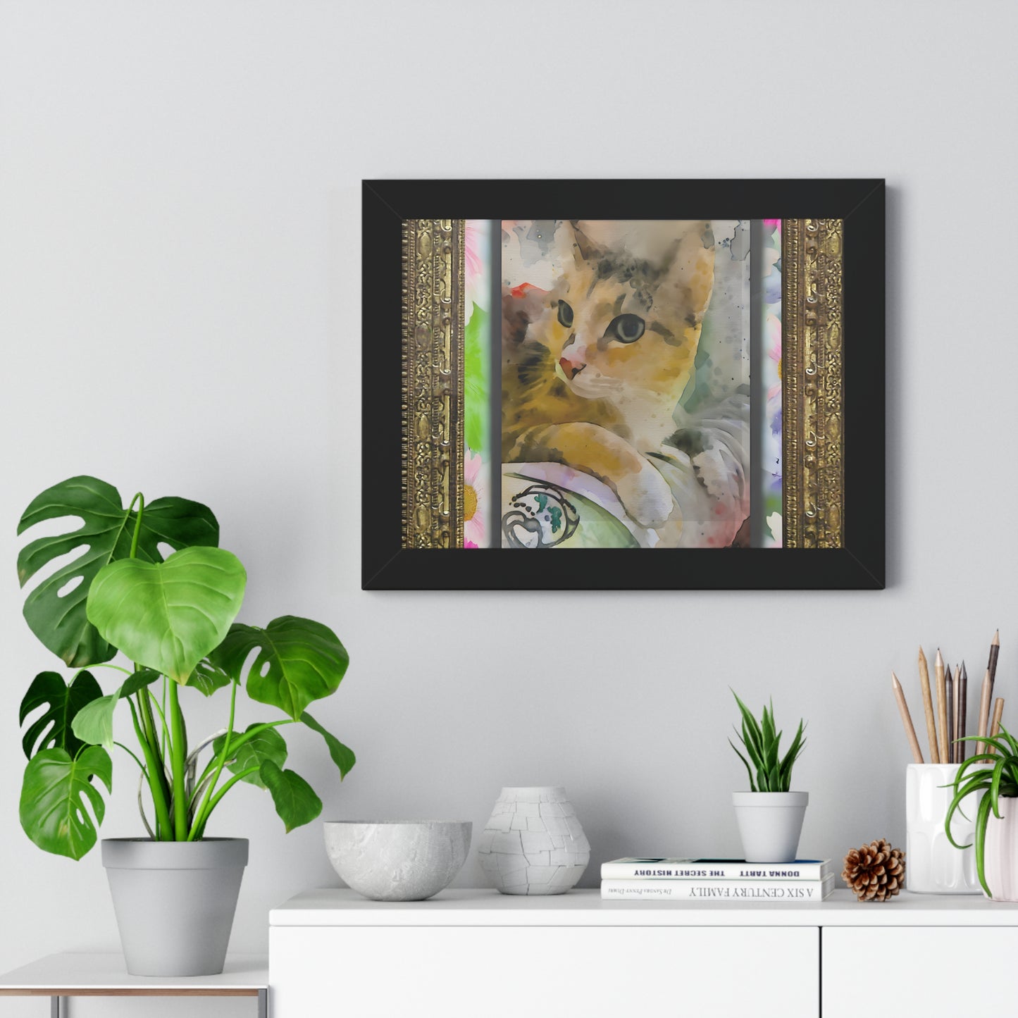 Framed Cat Art Print, Watercolor Cat Poster, Pet Lover Decor, Cat Lover Gift, Home Office Wall Art